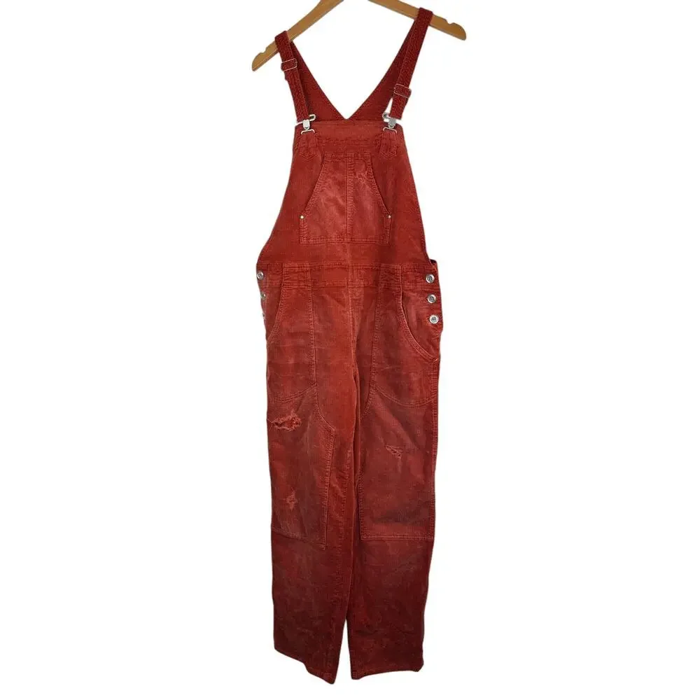 Anthropologie x PILCRO The Wanderer Corduroy Overalls Size 30 Distressed Orange - Picture 2 of 16